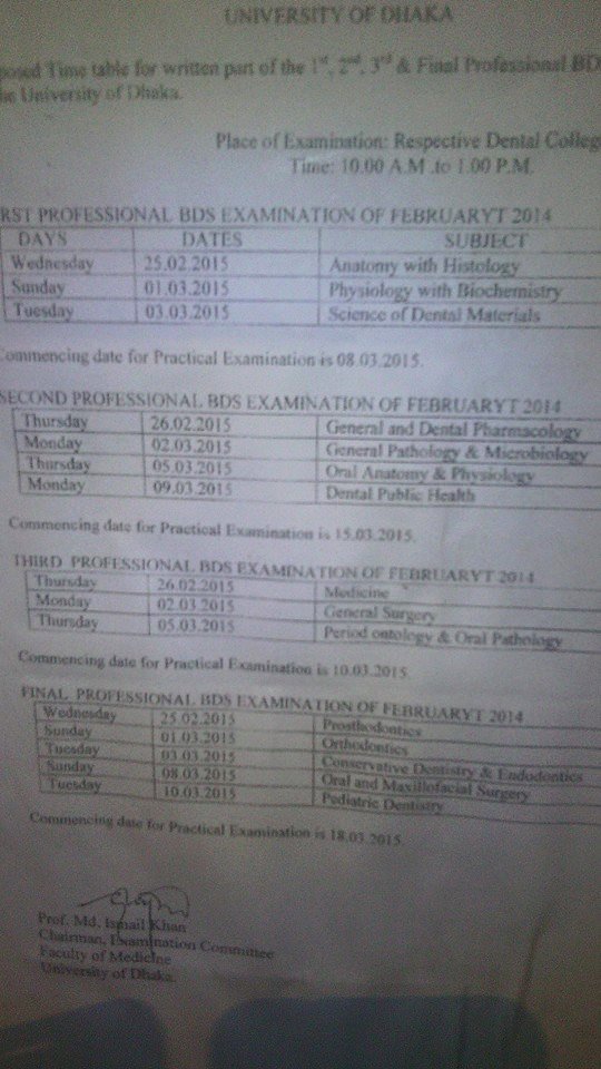 BDS professional exam routine of february 2015