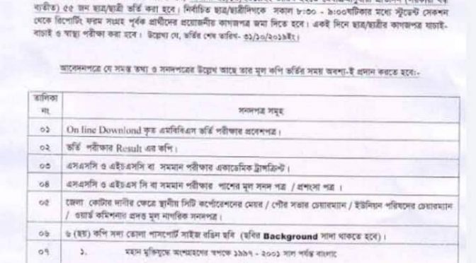 ঢাকা মেডিকেল কলেজে এমবিবিএস ১ম বর্ষে ভর্তি বিজ্ঞপ্তি